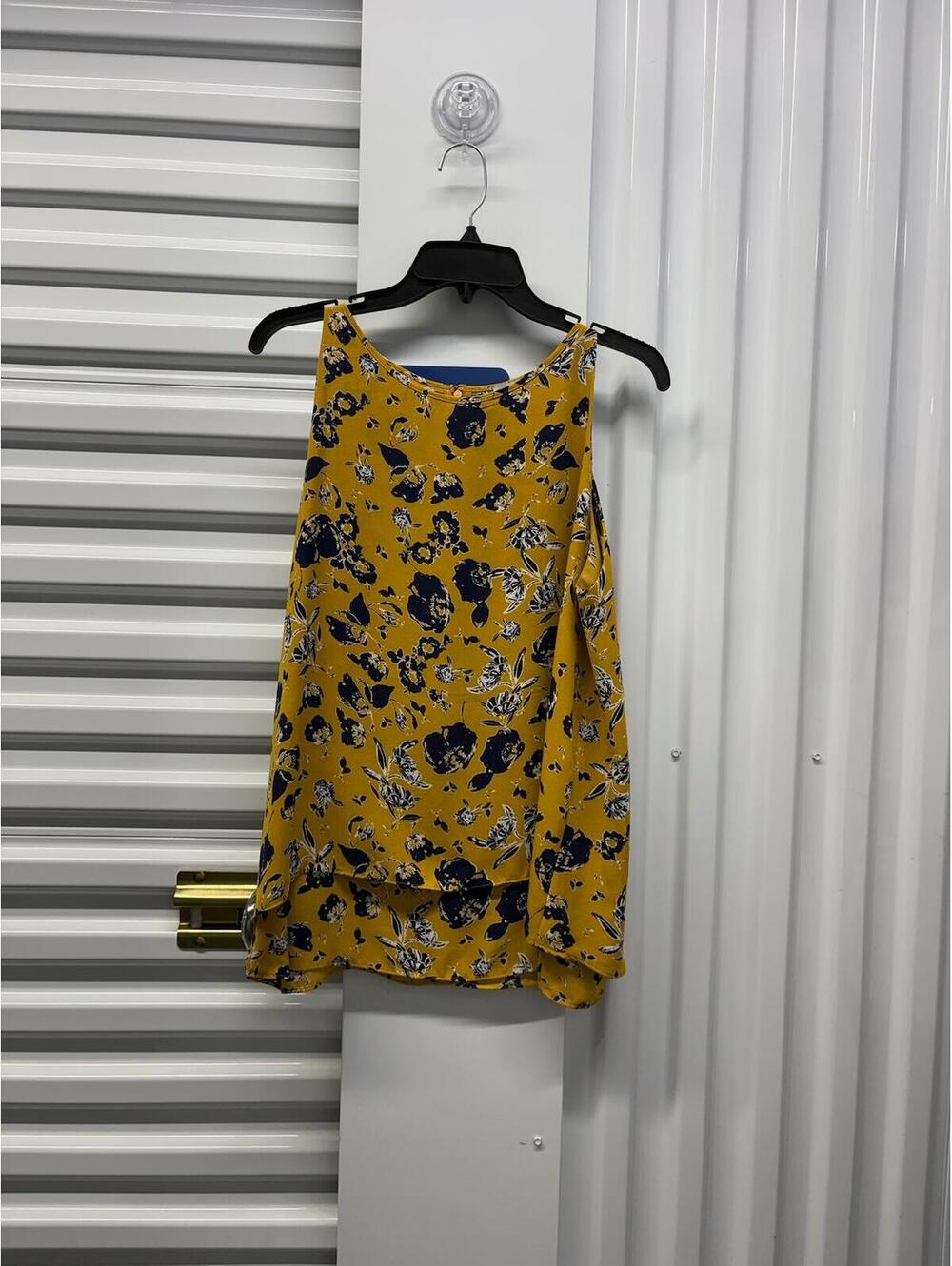 Paraphrase Women’s Large Yellow Floral Sleeveless Blouse Blue Print Top